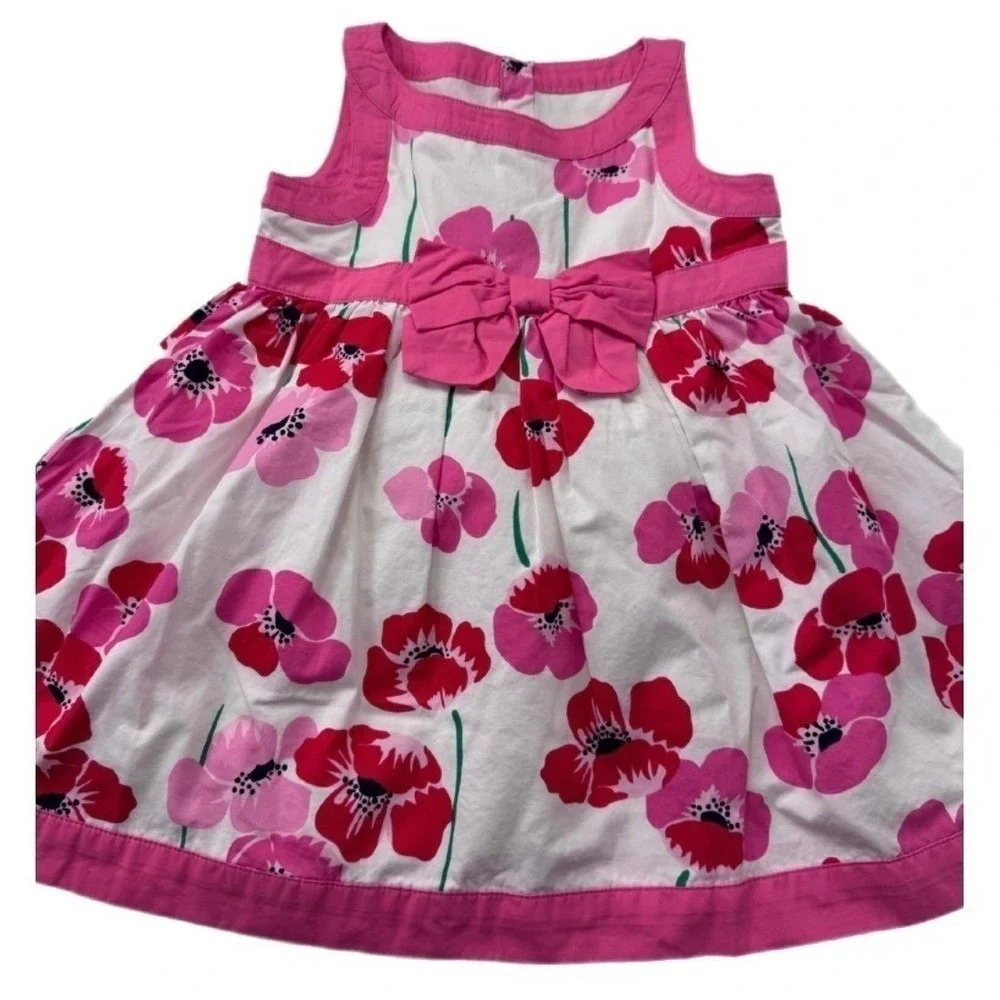 NWT The Children's Place Floral Dress Kids 12-18M Pink White‎ Poppy Bow Cotton